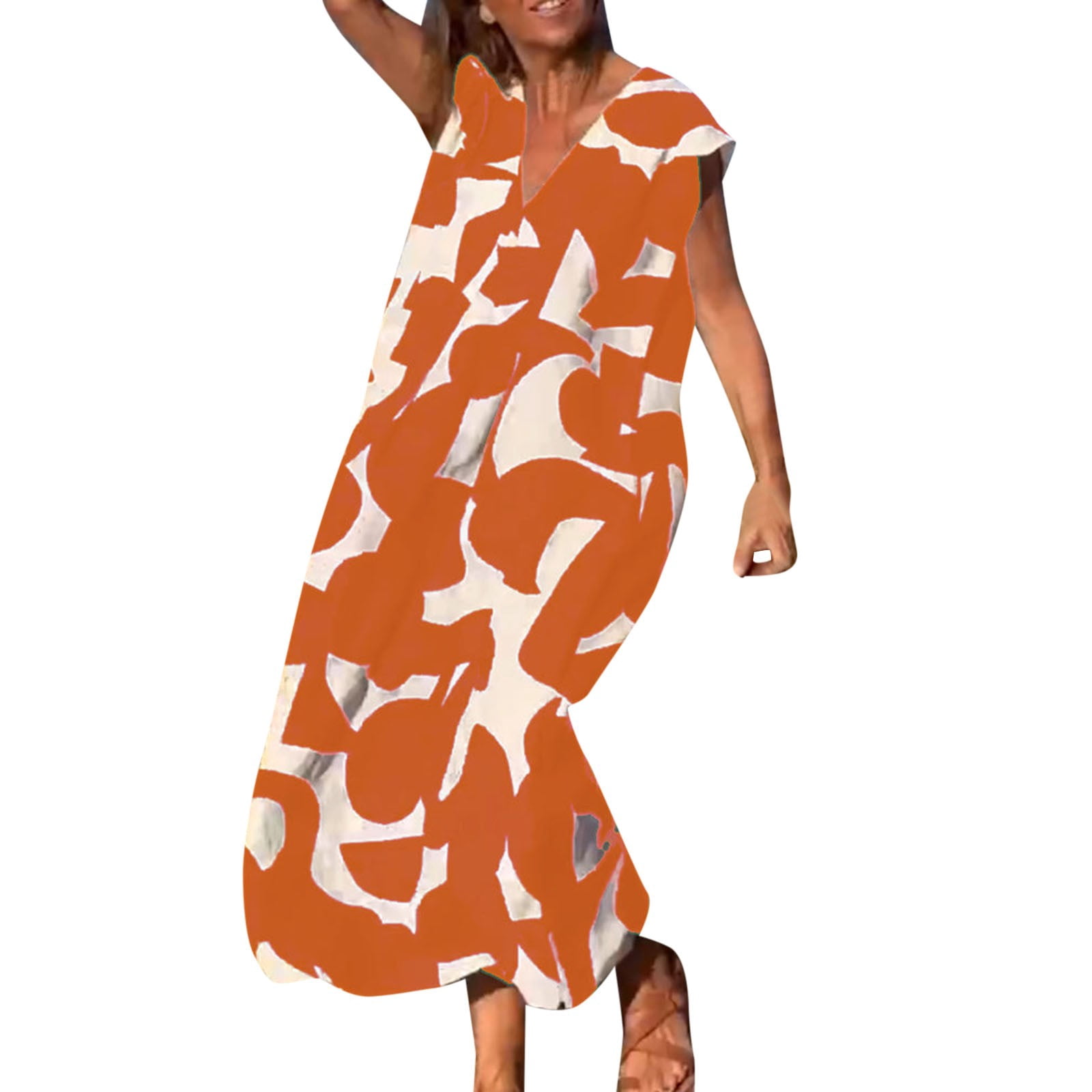2025 Robe à Col en V pour Dames à Manches Courtes, à Lacets, Imprimée, Grande Jupe, Robe d'Été pour Femmes, Robe Maxi pour Dames, Robes d'Été Décontractées pour Femmes, Robe de Saison, Robes Chemise Maxi, Robes Longueur Genou fo