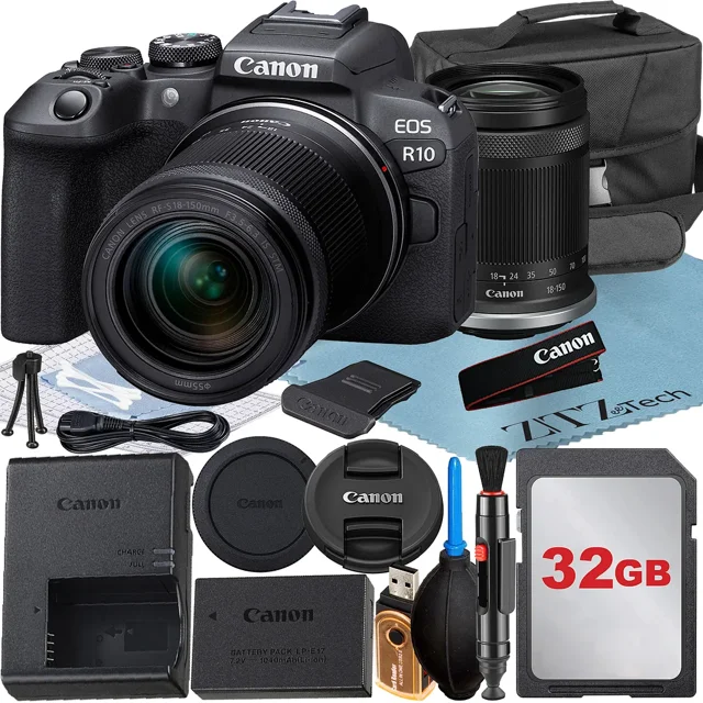 Canon EOS R10 Mirrorless Camera with RF-S 18-150mm Lens + 32GB Memory Card + Case + ZeeTech Accessory Bundle