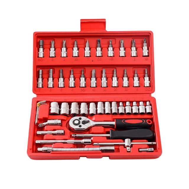 Tool Set with Tool Box 46-Piece Socket Wrench Set Car Motorcycle Auto Insurance Set Household Xiaofei Hardware Tool Combination Set Allen Wrench Socket Set Metric Allen Socket Set