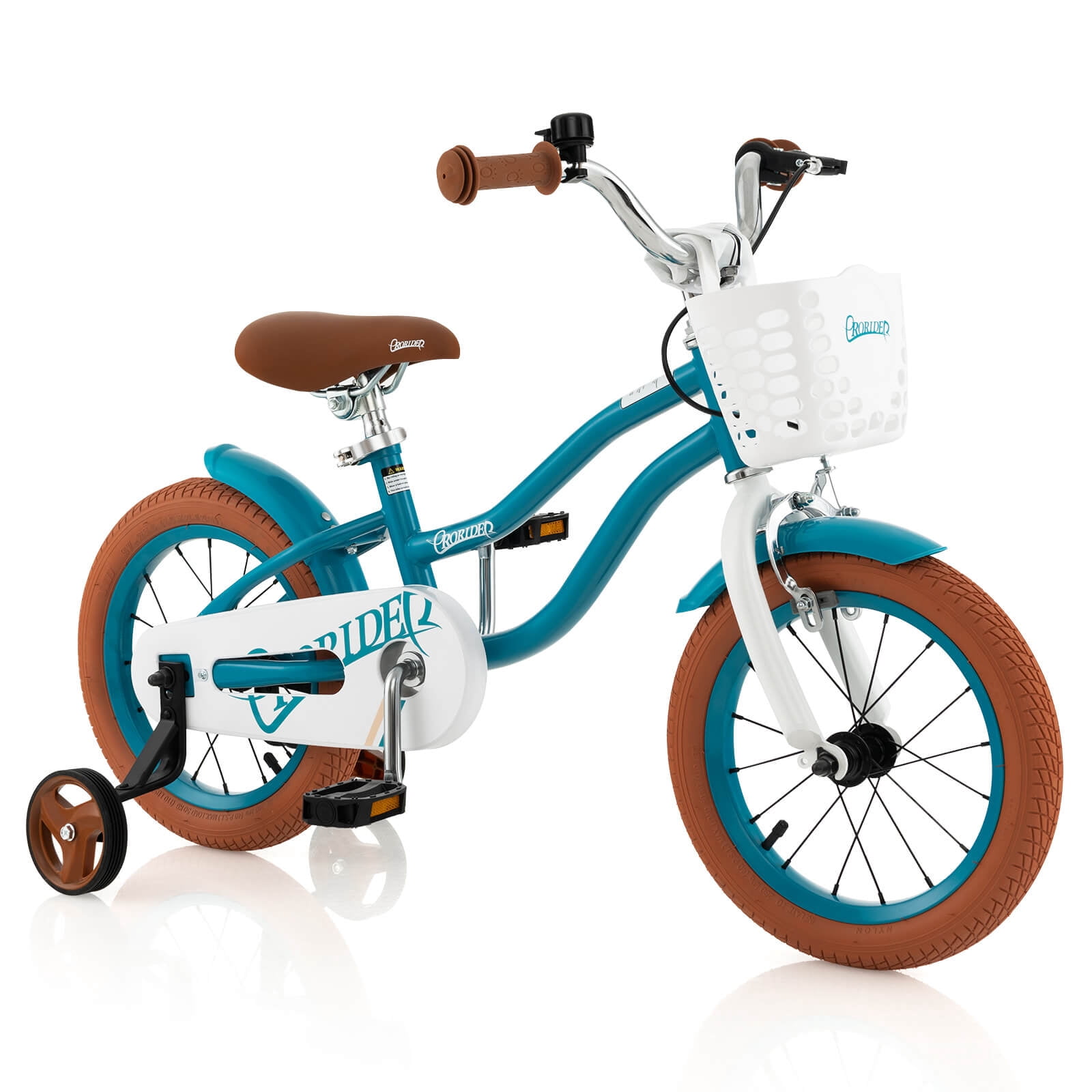 Costway 12" Kid's Bike with Removable Training Wheels & Basket for 3-4 Years Old Turquoise