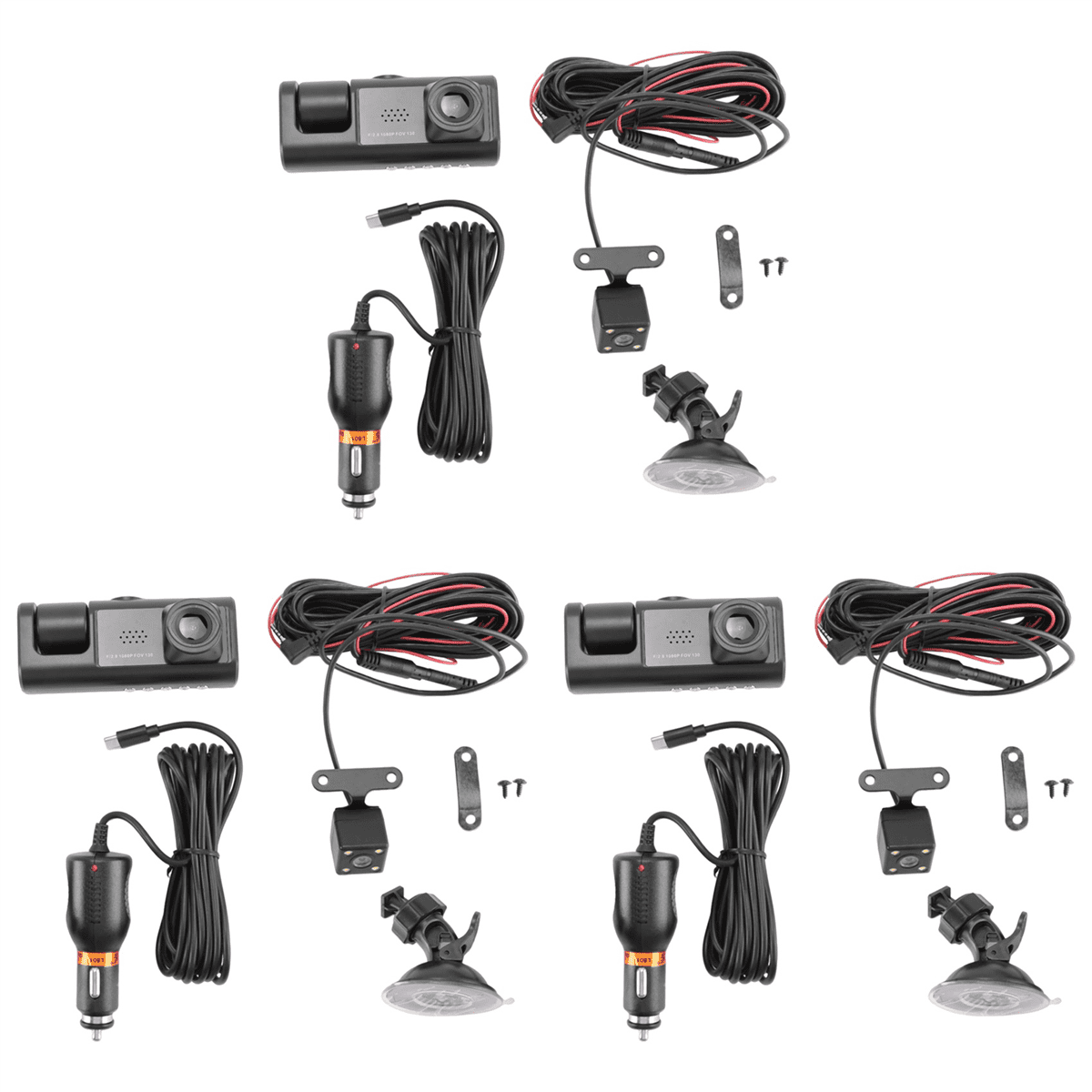 3X 3 Camera Lens Car DVR 3-Channel Dash Cam HD 1080P Front and Rear Inside Dashcam Video Recorder Night Vision