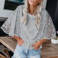 thumbnail image 4 of Weiqiqre Hauts pour Femmes Tendance Manches Courtes Col Rond Dentelle Blouse Transparente à Imprimé Floral 3D Hauts, 4 of 8