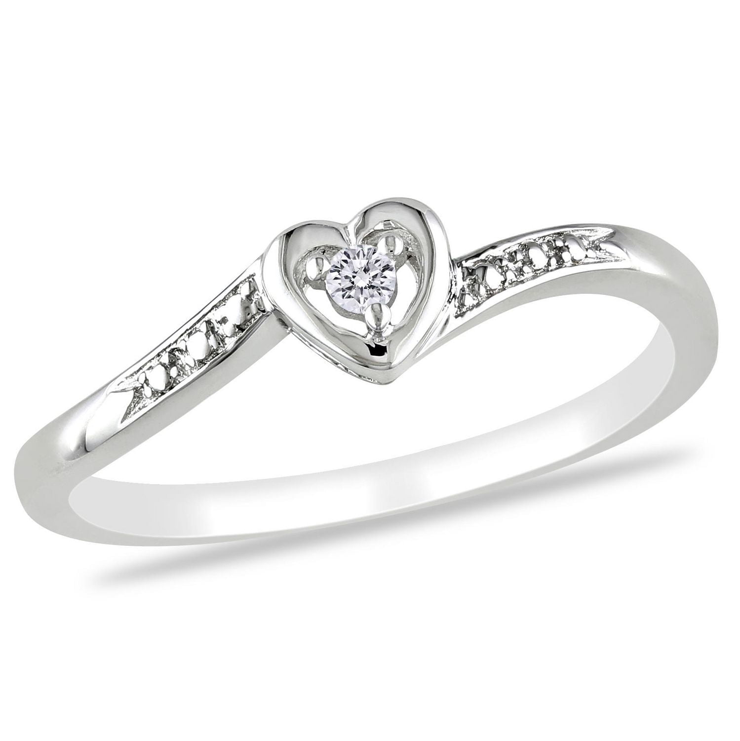 Bague de fiançailles Miabella en forme de cœur avec diamant en argent sterling