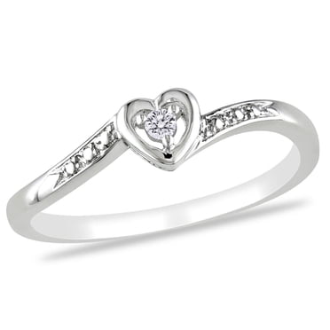 Bague de fiançailles Miabella en forme de cœur avec diamant en argent sterling