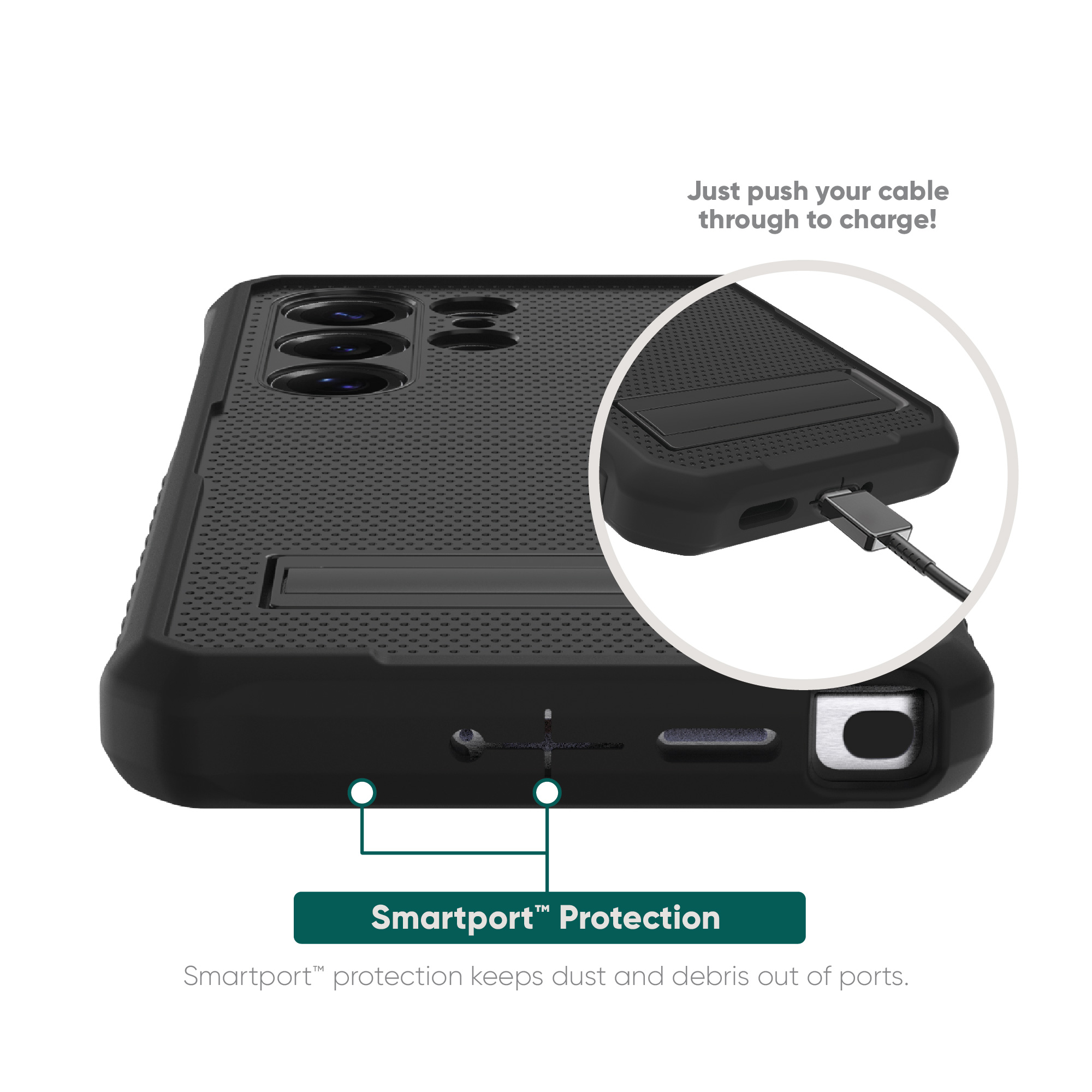 Étui ultra robuste pour téléphone Samsung Galaxy S25 avec béquille intégrée et protection Smartport, transparent, noir d’onn