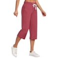 thumbnail image 1 of Jsaierl Women's Cotton Linen Elastic Drawstring Waist Capris, Solid, 1 of 6