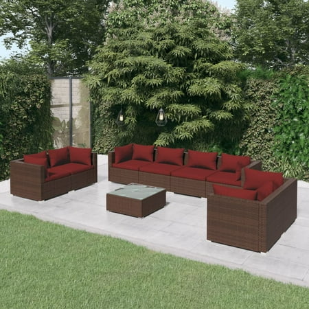 vidaXL Ensemble de Salon de Patio 9 Pcs avec Coussins en Rotin Poly Marron