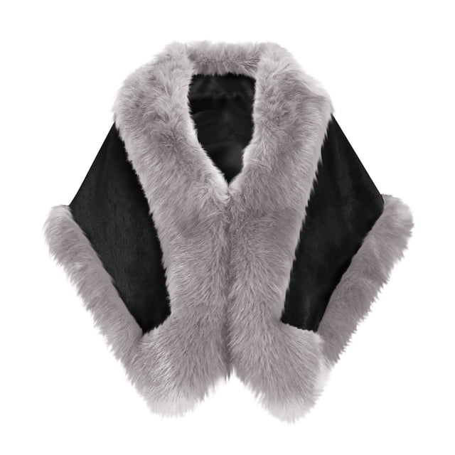 NTACZA Open Front Womens Coats Fuzzy Gray Faux Fleece Ponchos Cropped Color Block Thick Cloak Womens Jacket Free Size