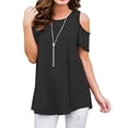 thumbnail image 2 of Off the Shoulder Shirts for Women Summer Short Sleeve Solid Color Tank Top Ladies Plus Size Beach Flowy Tees Blouse (Medium, Black), 2 of 6
