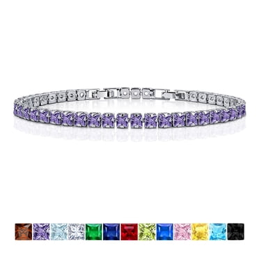 JeenMata Huge 11 Carat Princess Cut February - Amethyst - Birthstone Tennis Bracelet for Women Eternity Design - White Gold Plating, Birthday, Anniversary, Valentine's Day Gift