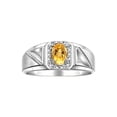 thumbnail image 1 of RYLOS Men's Rings Sterling Silver Classic 7X5MM Oval Gemstone & Diamond Ring Citrine November Birthstone Rings For Men Size 9, 1 of 7