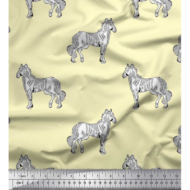 Soimoi Poly Georgette Fabric Horse Block Print Fabric by The Yard 52 Inch Wide
