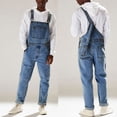 thumbnail image 2 of VEKDONE 2025 Men's Casual Denim Bib Overalls Slim One-Piece Jumpsuits Washed Jeans Ripped Long Rompers Trousers B Blue,XX-Large, 2 of 8