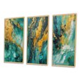 thumbnail image 3 of Designart "Golden Turquoise Breakers Abstract Waves V" Abstract Shapes Framed Wall Art Set Of 3 - Gold Transitional Frame Canvas Set For Living Room Decor, 3 of 6