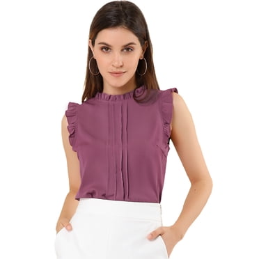 INSPIRE CHIC Blouse Sans Manches pour Femme, à Volants, Plissée, Blouse CHIC pour le Travail, TG, Violet Foncé