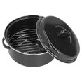 thumbnail image 3 of Oval Roaster, Enamel Non Stick Black  Roasting Pan with Grill for Kitchen for Home, 3 of 7
