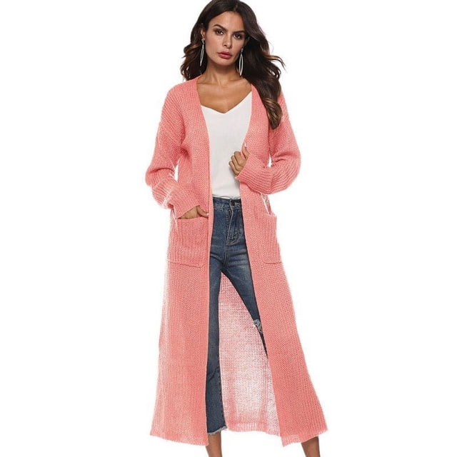 Women‘s Lightweight Long Sleeve Cardigan Sweaters Irregular Split Open Front Thin Knit Sweater with Pockets