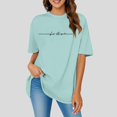 thumbnail image 2 of JIRNDf Hauts pour Femmes T-Shirts d'Été Tendance Imprimé Lettres Surdimensionné Col Rond Manches Courtes Décontracté Sport Ample Décontracté Simple T-Shirts Graphiques Mignons pour Adolescentes Vert Clair TG, 2 of 4