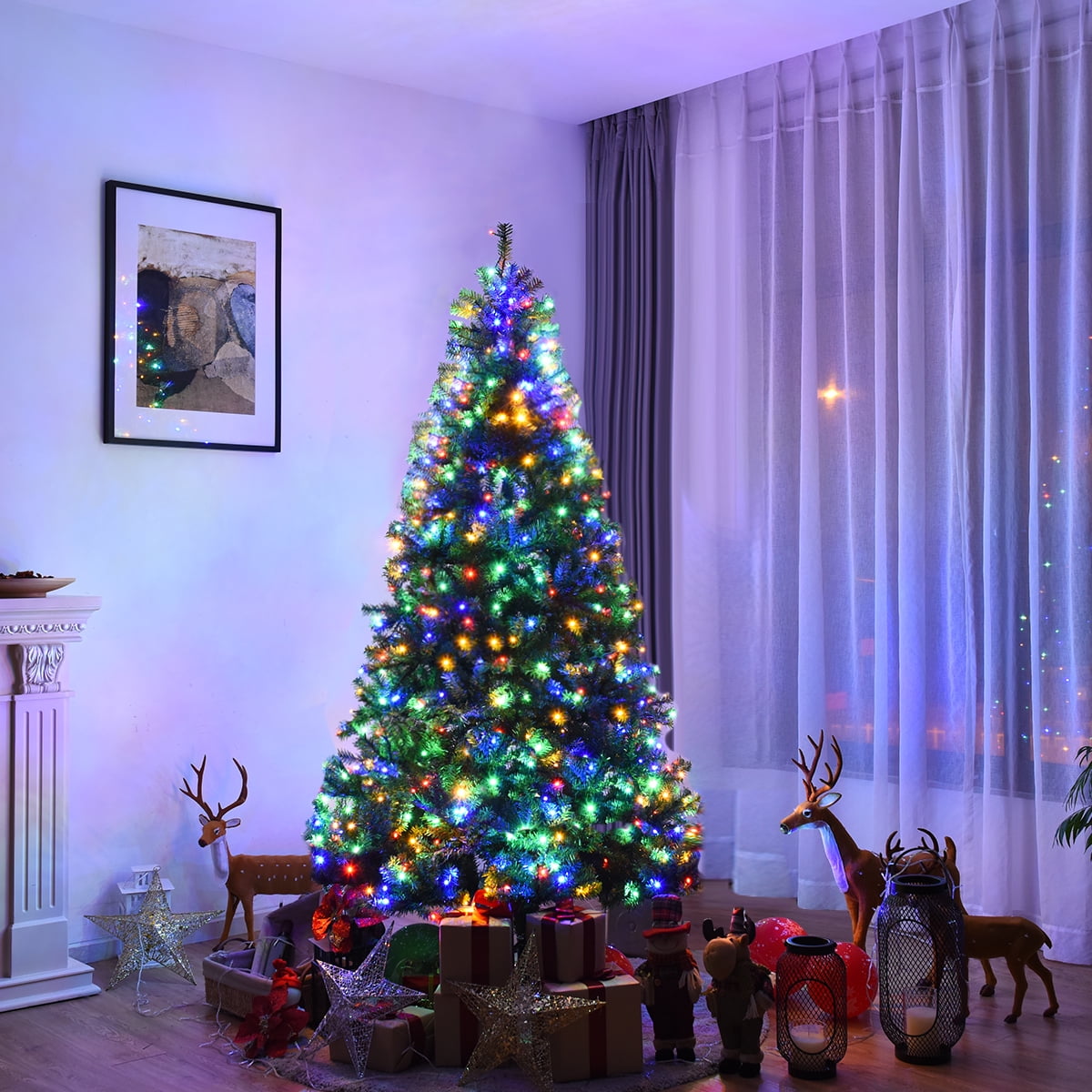 Costway 7Ft Pre-Lit Artificial Christmas Tree Premium Hinged w
