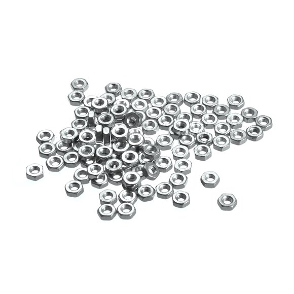 Unique Bargains M2.5 Metric Carbon Steel Hexagon Hex Nut Silver Tone 100pcs