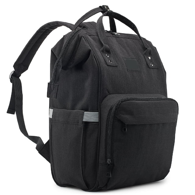 Diaper Bag Backpack – Multi-Function Baby Bag, Maternity Nappy Bags for Travel. A black backpack-style diaper bag with a spacious main compartment, multiple zippered pockets, and side compartments for baby essentials. Features include thermally insulated bottle pockets, a convenient napkin side pocket, and a rear access compartment. Made with durable, water-resistant fabric and padded straps for comfort. Suitable for outdoor picnics, running errands, or family holidays.