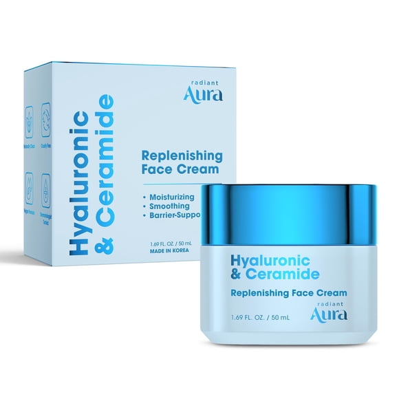 Radiant Aura Hyaluronic & Ceramide Face Moisturizer - Dermatologist Tested Korean Formula for Deep Hydration - Premium Non-Greasy Solution for Daily Moisture & Skin Barrier Care - 1.69 fl oz