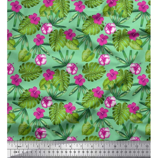Soimoi Poly Georgette Fabric Floral & Leaves Tropical Decor Fabric Printed Yard 42 Inch Wide