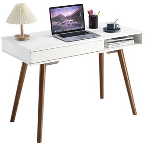 Modern Home Office Writing Desk, 42 Inch Computer Table Desk with Drawers, Simple Mid Century Modern Desk