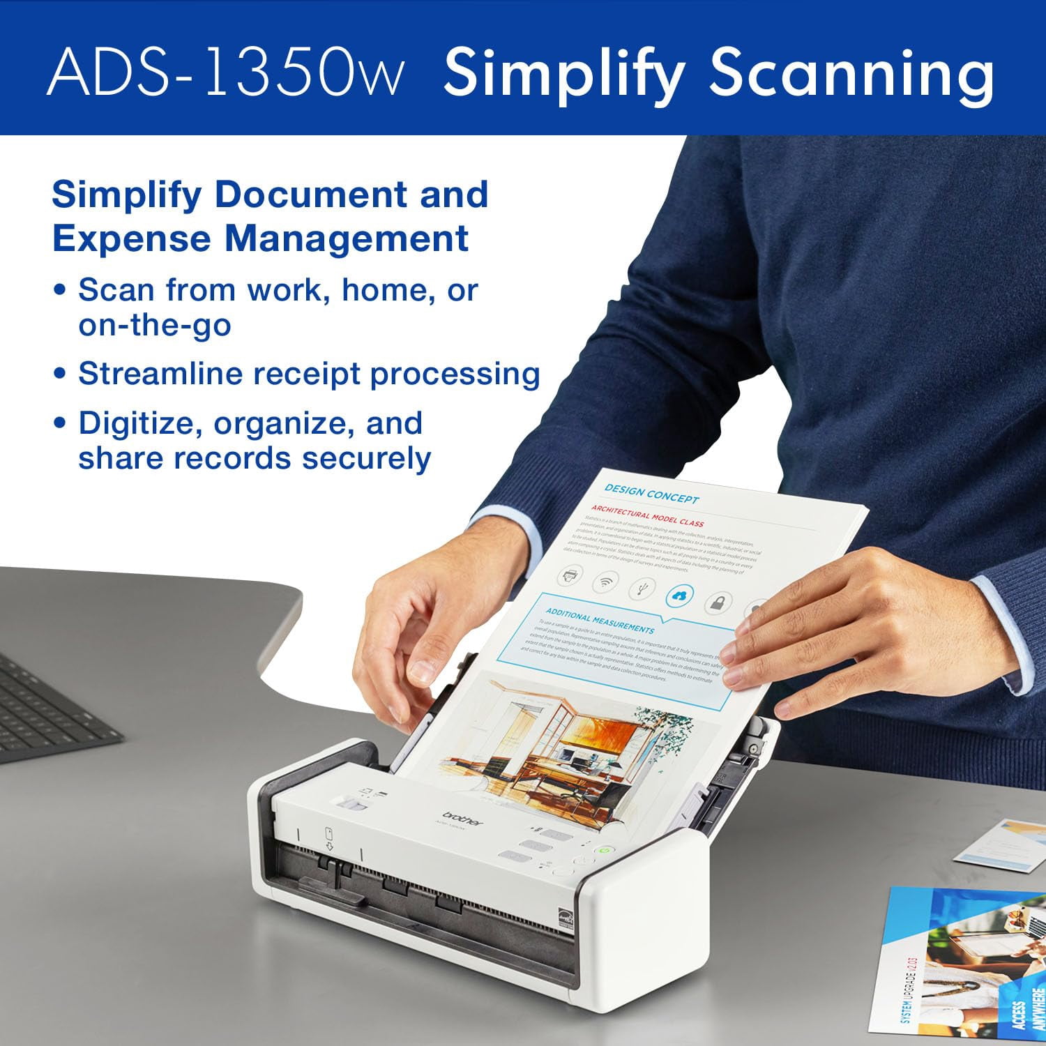 Brother ADS-1350W Wireless Compact Desktop Scanner for Easy Scanning by Small Businesses or Independent Users