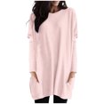 thumbnail image 1 of AherBiu Hauts pour Femmes Tendance à Manches Longues Chemises Fluides d'Automne Coupe Ample Col Ras du Cou Chandail avec Poches, 1 of 4