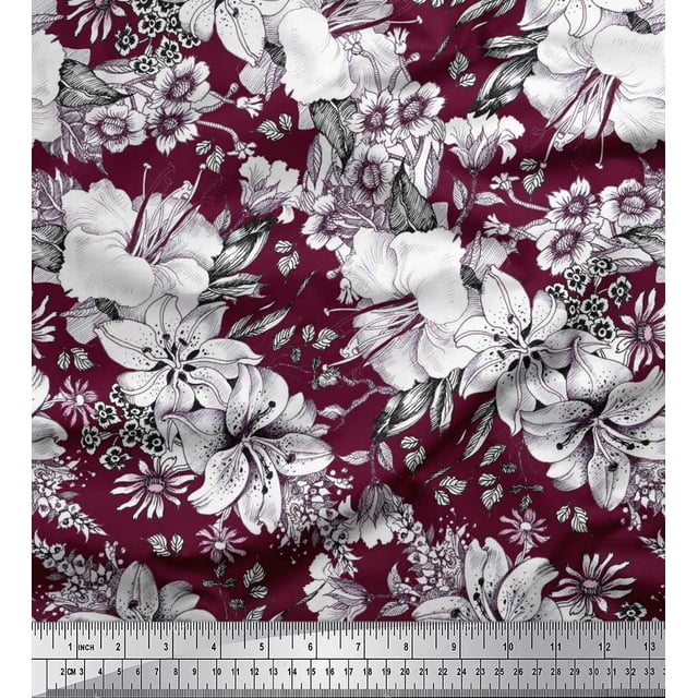Soimoi Moss Georgette Fabric Leaves & Flower Floral Print Fabric by Yard 42 Inch Wide