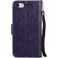 thumbnail image 4 of Wallet Case, Embossed Sunflower Premium PU Leather Folio Flip Kickstand Card Slots Wrist Strap Cover for Samsung Note20(Purple), 4 of 6