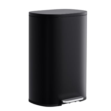 FDW 13 Gallon (50L) Step Kitchen Trash Can, Lid Garbage Bin for Bathroom, Bedroom & Office, Fingerprint-Proof Brushed Stainless Steel, Black