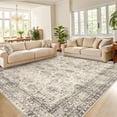 thumbnail image 4 of 9 FTx12 FT Vintage Persian Area Rugs for Living Room, Non Slip Machine Washable Rugs Low Pile Distressed Indoor Rug Floral Print Carpet for Dining Room Bedroom Office, Beige, 4 of 8