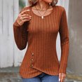 thumbnail image 2 of Timegard Blouse pour Femmes à Manches Longues, Côtelée, Col Rond, Hauts à Boutons, Automne Hiver, Tunique Décontractée et Confortable, 2 of 7