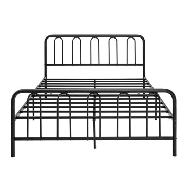 Gymax Cadre de Lit en Métal Élégant Format Grand Lit Base de Lit Plateforme avec Tête de Lit et Pied de Lit