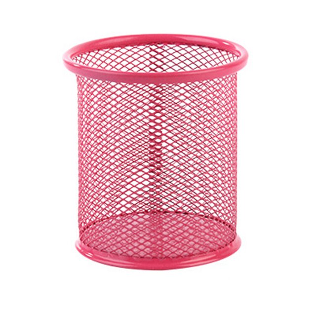 fastboy Mesh Metal Pen Holder Pot Smooth Edge Fashion Table Container Eraser Ruler Caddy Desk Stationery Holders Organizer Office Round/Black