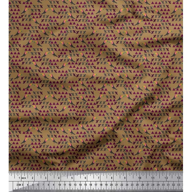 Soimoi Cotton Cambric Fabric Cross Sign,Triangle & Toucan Bird Fabric Prints by Yard 56 Inch Wide