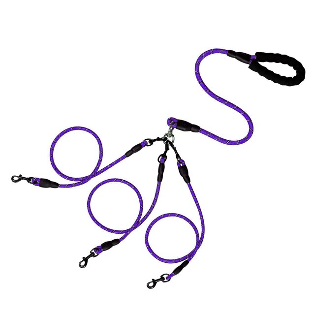 Djiypn 3 in 1 Durable Nylon Dog Leash with Padded Handle, 360° Swivel No Tangle Climbing Rope Removable Pet Traction Rope, 4.8Ft Lead for Puppy Dogs, Purple