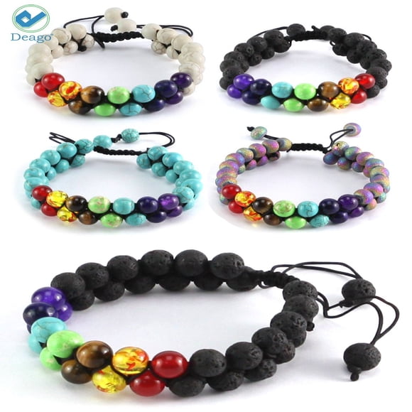 CUITING Bracelet en Cristaux de Guérison 7 Chakras Fait à la Main Pierre de Roche Naturelle Perles de Yoga Bracelets Perles de Méditation Mala Relax Anxiété Jonc pour Femmes Hommes (Blanc)