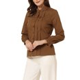 thumbnail image 4 of INSPIRE CHIC Women's Mock Neck Lace Button Up Ruffled Long Sleeve Shirt Blouse Brown S, 4 of 4