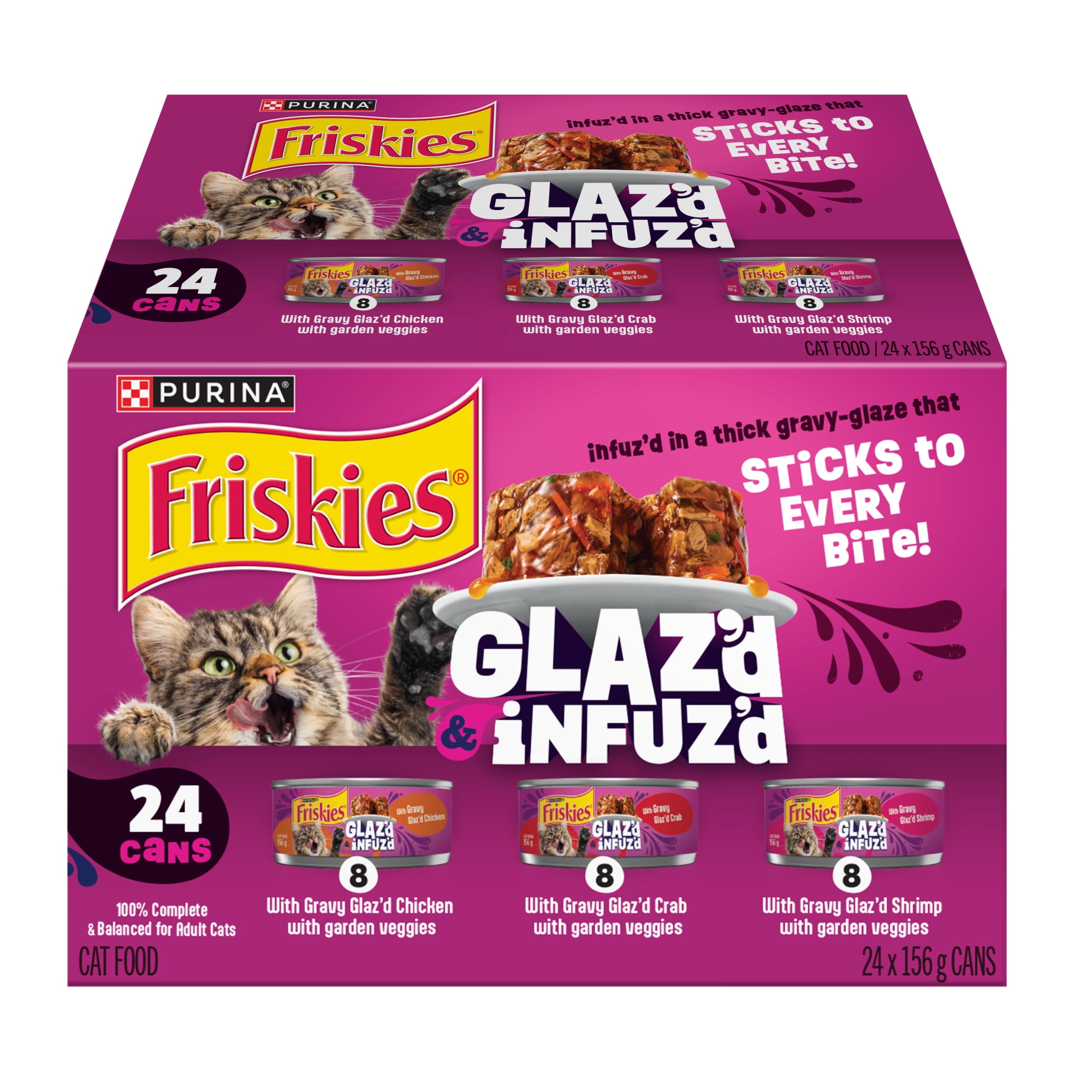 Friskies Glaz'd & Infuz'd Variety Pack, Wet Cat Food, 156 g x 24
