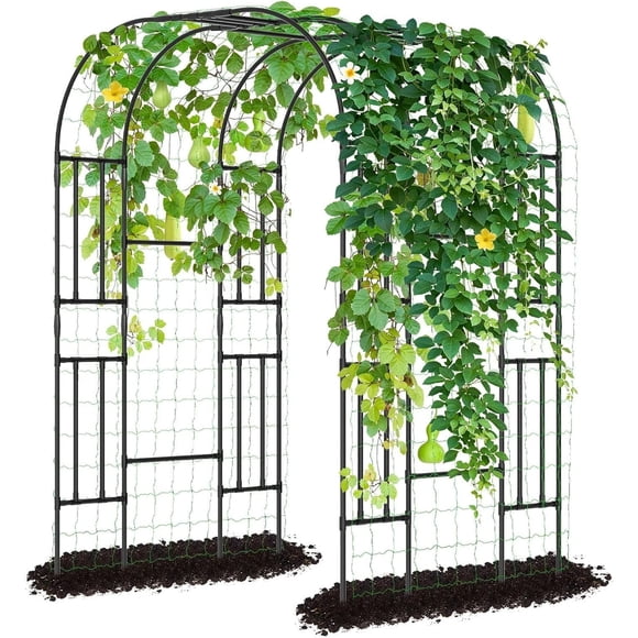 Slsy Grand Grand Treillis d'Arche de Jardin Haut pour Plantes Grimpantes Extérieur, Arche de Jardin en Métal de 87 Po de Hauteur Arches de Mariage pour Pelouse, Fête, Décoration de Cour Arrière, Noir