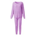 thumbnail image 4 of Womens Ladies Solid Round Neck Cable Knitted Warm 2PC Loungewear Suit Sets, 4 of 6