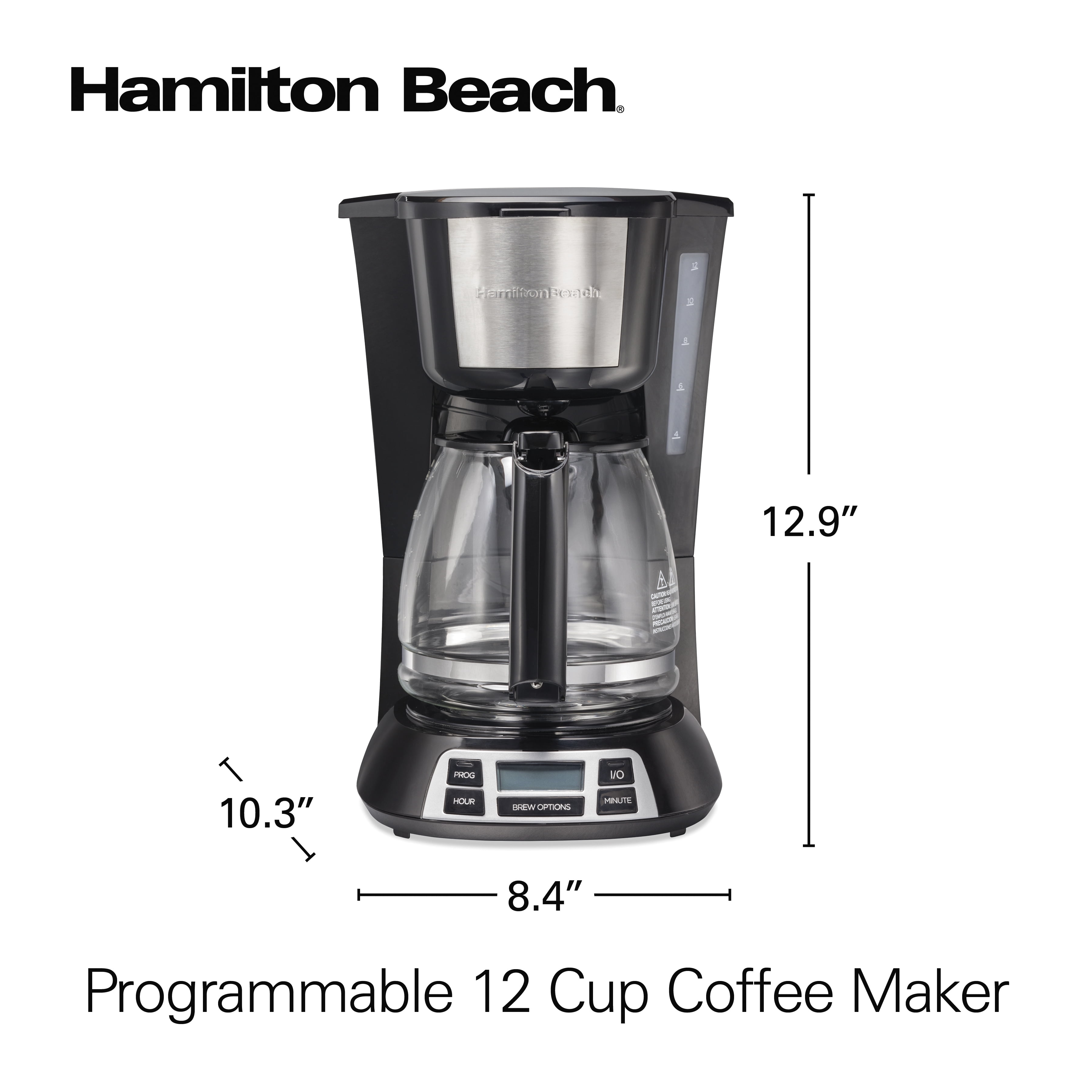 Hamilton Beach Programmable 12 Cup Coffee Maker, Stainless Steel Accents, 49630