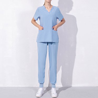 Fankiway Women'S Short-Sleeved Solid Color Pocket V-Neck Nurse Suit Womens Set Summer Outfits Summer Outfits for Women 687 Piece