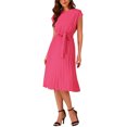 thumbnail image 4 of INSPIRE CHIC Robe Plissée pour Femme Col Ras du Cou Sans Manches Taille à Nouer Robes Trapèze m Rose Vif, 4 of 5