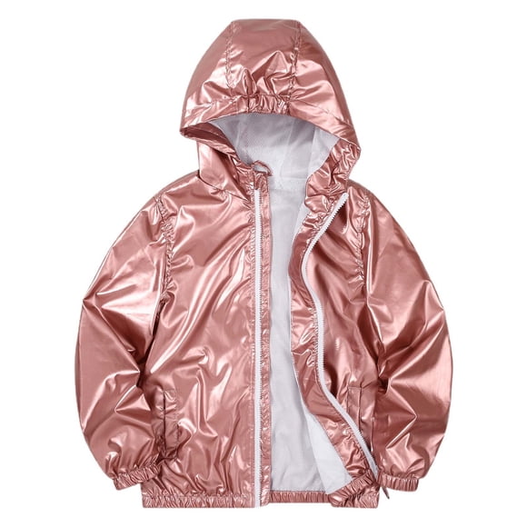 Aocisk Stylish Girls Hooded Rain Jacket Lightweight Windbreaker Outerwear for Outdoor Play and Everyday Comfortable Wear Rose Gold 7-8 Years