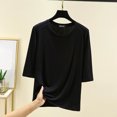 thumbnail image 2 of Timegard Hauts pour Femmes Col Rond Manches 3/4 Blouse Ample Confortable Décontractée Couleur Unie Pyjama T-Shirt Hauts, 2 of 6