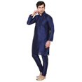 thumbnail image 2 of Maple Clothing Men's Art Silk Kurta Pajama Set Indian Wedding Clothes (Blue, L), 2 of 5